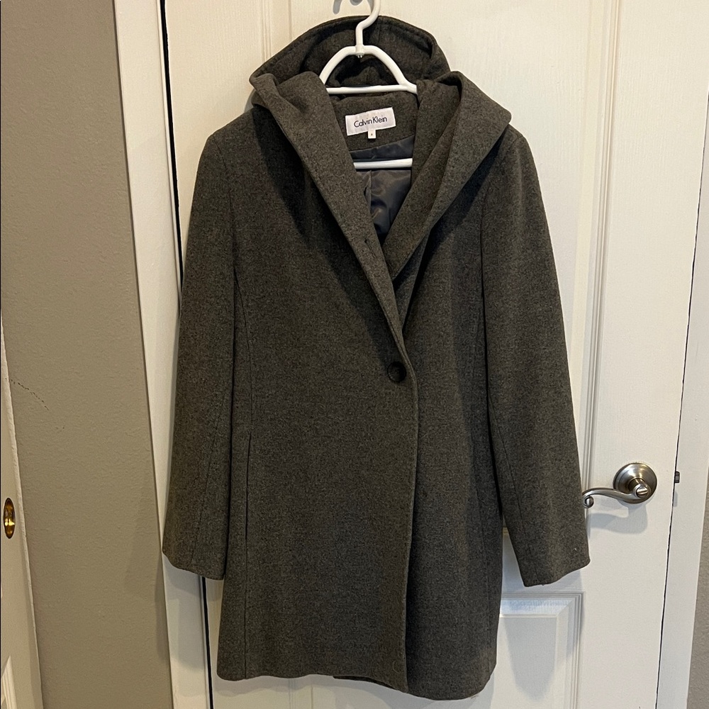 Calvin Klein Women's Charcoal Hooded Trench Coat